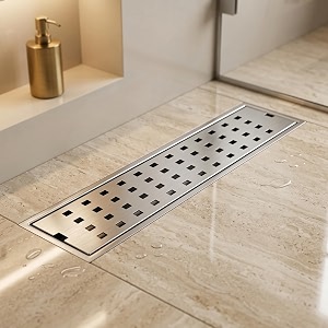 inart cubical shower drain channel  12  4 inches  304 stainless steel shower water drain channel  floor drain jali with collar  side hole