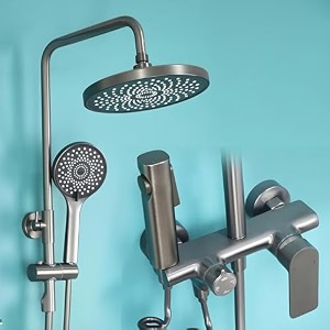 inart grey stainless steel shower panel single lever mixer rainfall amp waterfall handheld shower health faucet easy install modern design gun grey