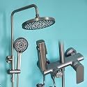 InArt Grey Stainless Steel Shower Panel: Single Lever Mixer, Rainfall &amp; Waterfall, Handheld Shower, Health Faucet, Easy Install, Modern Design (Gun Grey)