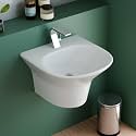 InArt Wall Hung Ceramic Wash Basin with Half Pedestal, 20 x 18 Slim Rim Bathroom Vessel Sink, Black Glossy Finish