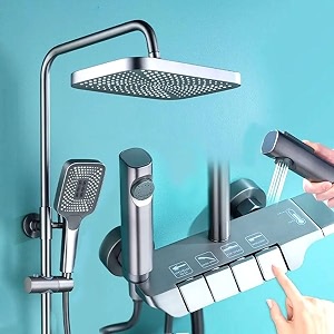 inart thermostatic shower set stainless steel amp brass gun grey real-time water temperature display rainfall showerhead hand shower bidet gun tub spout piano shower