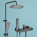 InArt Thermostatic Shower Set, Stainless Steel &amp; Brass, Gun Grey, Real-Time Water Temperature Display, Rainfall Showerhead, Hand Shower, Bidet Gun, Tub Spout, Piano Shower