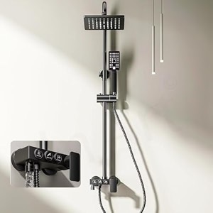 inart luxury shower panel - elegant black 3-in-1 wall mixer with single lever hand amp overhead square shower easy installation black 1