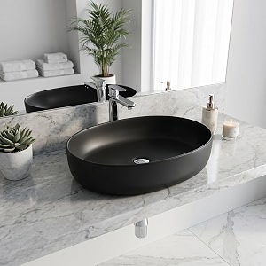 inart charcoal black ceramic table top washbasin for bathroom matte oval counter top wash basin 55 x 42 x 14 cm
