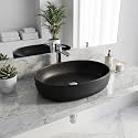 InArt Charcoal Black Ceramic Table Top Washbasin for Bathroom, Matte Oval Counter Top Wash Basin, 55 x 42 x 14 cm