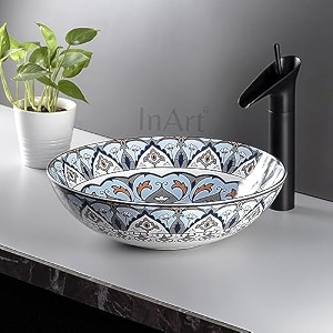 inart mexican ceramic round modern table top wash basin design 405 x 405 cm blue mexican design