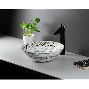 inart mexican ceramic round modern table top wash basin design 405 x 405 cm yellow mexican design