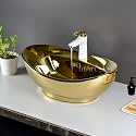 InArt Gold Ceramic Table Top Washbasin for Bathroom, Glossy Oval Counter Top Wash Basin, 59 x 39 x 21 cm