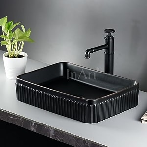 inart premium ceramic table top wash basin 48x34cm - modern design - perfect for home amp bathroom decor black matt