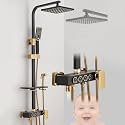Inart Shower Panel for Bathroom - Wall Mixer 3 in 1, Shower Set, Luxury Panels, Single Lever Hot and Cold With Handshower, Faucet, Spout, Black Matt Complete Washroom Showers