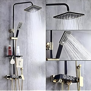 inart shower panel mixer tap  rainfall amp handheld wand  matte black gold  brass  easy diy install  modern design for bathrooms black 5