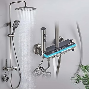 inart shower system with digital temperature display 11-inch rain shower head handheld shower and wall-mounted fixtures gun grey color