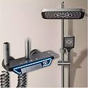 InArt Solid Brass Shower Panel Set, Digital Temperature Display, 4 Functions, Handheld Shower, Overhead Rainshower, Spout, Health Faucet, Black