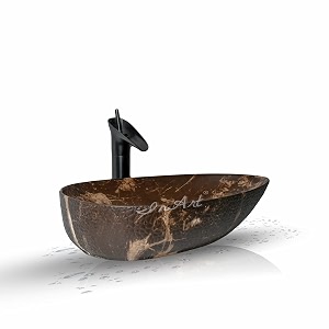 inart table top wash basin design brown marble color 56 x 33 cm counter basin