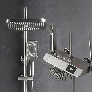 inart thermostatic shower set stainless steel amp brass gun grey real-time water temperature display rainfall showerhead hand shower bidet gun tub spout