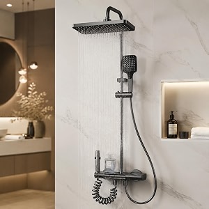 inart shower panel for bathroom - wall mixer 3 in 1 shower set luxury panels single lever hot and cold with handshower faucet spout - black - complete washroom showers
