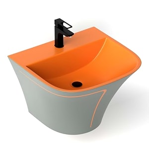 inart wall hung premium ceramic wash basinvessel sink with slim rim for bathroom 20 x 18 half pedestal orange grey matt satin finish