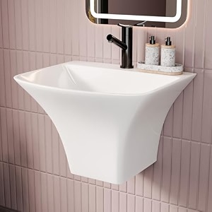 inart wall hung premium ceramic wash basin with slim rim for bathroom 19 x 17 x 13 inch half pedestal white polished finish