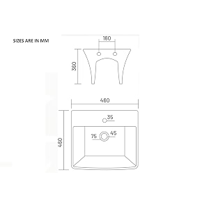 inart wall hung premium ceramic wash basinvessel sink with slim rim for bathroom 18 x 18 half pedestal white polished finish