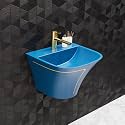 InArt Wall Hung Premium Ceramic Wash Basin/Vessel Sink with Slim Rim for Bathroom, 20 X 18 Half Pedestal, (Blue, Glossy Finish)