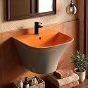 InArt Wall Hung Premium Ceramic Wash Basin/Vessel Sink with Slim Rim for Bathroom, 20 X 18 Half Pedestal, (Orange Grey Matt, Satin Finish)