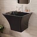 InArt Wall Hung Premium Ceramic Wash Basin/Vessel Sink with Slim Rim for Bathroom, 18 X 18 Half Pedestal, (Black, Polished Finish)