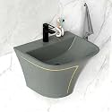 InArt Wall Hung Premium Ceramic Wash Basin/Vessel Sink with Slim Rim for Bathroom, 20 X 18 Half Pedestal, (Grey, Glossy Finish)