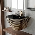 InArt Ceramic Wall Hung Half Pedestal Wash Basin – Elegant Wall Mount Bathroom Sink for Bathroom &amp; Living Room, 53 x 44 x 39 Cm Black Gold Stripes