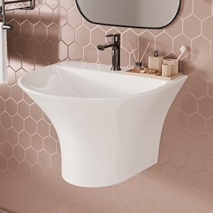 inart wall hung premium half pedestal ceramic wash basinvessel sink for bathroom 19 x 17 x 7 inch white color