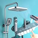 InArt Wall Mixer Shower Panel: SS304 Stainless Steel, Thermostatic, Multi-Mode Rainfall &amp; Waterfall, Gun Grey Finish, Easy Install, Complete Set (Gun Grey 1)
