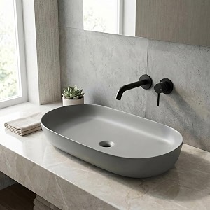 inart wash basin table top design matt grey color 80 x 40 cm counter basin large