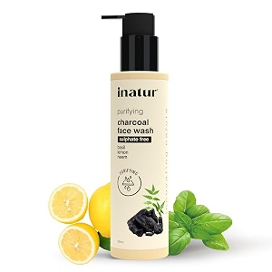 inatur charcoal face wash  deep cleansing amp purifying  oil control detoxifying amp anti-acne  with activated charcoal basil amp neem  sulfate-free amp nourishing  suitable for all skin types  100ml