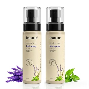 inatur foot spray 100ml pack of 2- best foot spray for smelly feet  with lavender amp peppermint  skin-calming amp non-irritable formula  essential care to prevent unpleasant odor