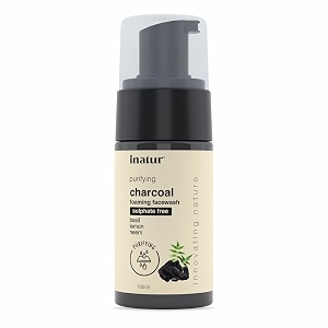 inatur purifying charcoal foaming face wash  acne amp oil control  deep cleansing detoxifying amp pore purifying  sulphate-free soothing amp nourishing formula for clear skin  for daily use  100ml