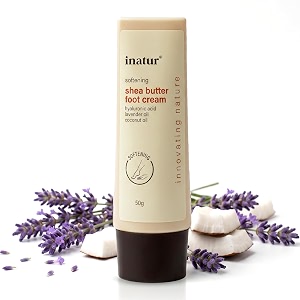 inatur shea butter foot cream  intensive unisex moisturizer for dry amp cracked feet  deeply hydrates reduces calluses repair amp smooths rough heel  with coconut lavender amp hyaluronic acid  50g