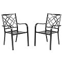 Incbruce 300lbs Patio Chairs Set of 2 Outdoor Dining Chairs, Metal Frame Stackable Patio Dining Chairs, Wrought Iron Black Outdoor Chairs with Armrest for Garden, Poolside, Backyard