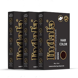 indalo natural brown hair colour herbal based ammonia free with brahmi shikakai amla amp baheda  natural conditioning anti dandruff amp long lasting hair color for women and men  100gm pack of 3