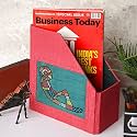 Indha Table Top Hand Embroidered Red Colour Jute Alien Motif Books/Magazine Holder