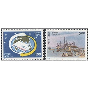 india 1993 inpex 93 calcutta speed post - custom house wharf calcutta set of 2 stamps mint unhinged