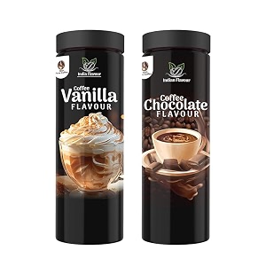 india flavour aromatic flavoured instant hot and cold chocolate coffee and vanilla coffee combo pack for relieving stress 100 gram each set of 2