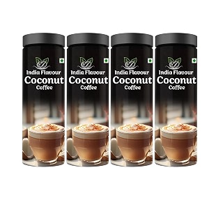 india flavour coconut coffee  instant hot and cold coffee combo pack for relieving stress 100 gram each pack of 4 coconut coffee