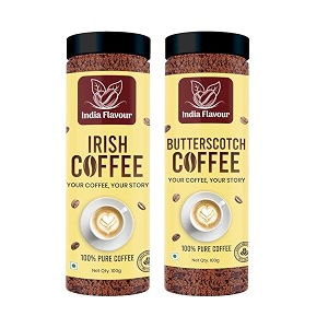 india flavour instant irish coffee and butterscotch coffee by  exotic instant coffee powder no chicory  100 gm pack of 2