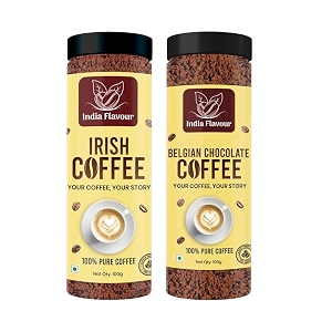 india flavour irish and belgian chocolate coffee by  50 cups in 100g  hot amp cold  instant granule coffee 100g pack of 2
