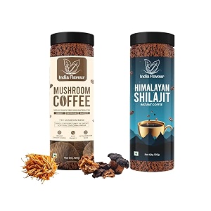 india flavour mushroom and shilajit coffee  energy amp stamina boosting blend with 100 pure coffee  100gm pack of 2