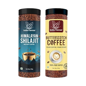 india flavour shilajit coffee and butterscotch coffee by  exotic instant coffee powder no chicory  100 gm pack of 2