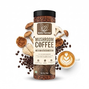 india flavour 7-in-1 mushroom coffee home blend 100 g  reishi lions mane cordyceps chaga shiitake turkey tail amp maitake  100gm mushroom instant black coffee