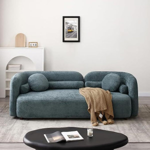 india wood mart curved 3 seater cloud sofa  modern upholstered 3-seater couch fabric 3 seater  sofa finish color - teal blue pre-assembled