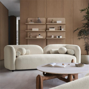 india wood mart curved 3 seater cloud sofa  modern upholstered 3-seater couch fabric 3 seater  sofa finish color - ivory pre-assembled