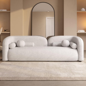 india wood mart curved 3 seater cloud sofa  modern upholstered 3-seater couch fabric 3 seater  sofa finish color - cream pre-assembled