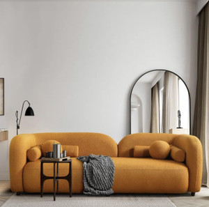 india wood mart curved 3 seater cloud sofa  modern upholstered 3-seater couch fabric 3 seater  sofa finish color - mustard pre-assembled
